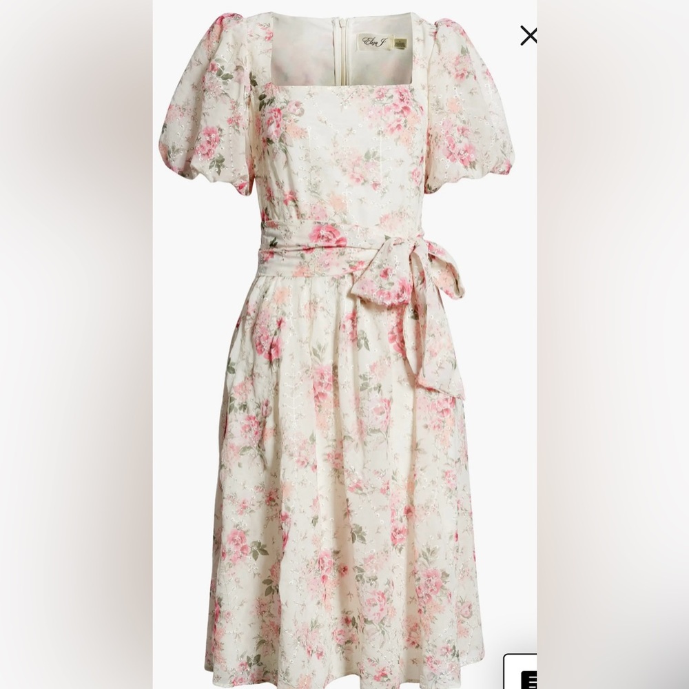 Eliza J Floral Eyelet Puff Sleeve Midi Dress